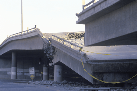 Earthquake damage on an overpass