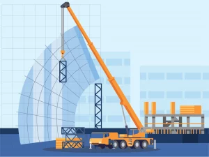 A crane at a job site with its load capacity shown