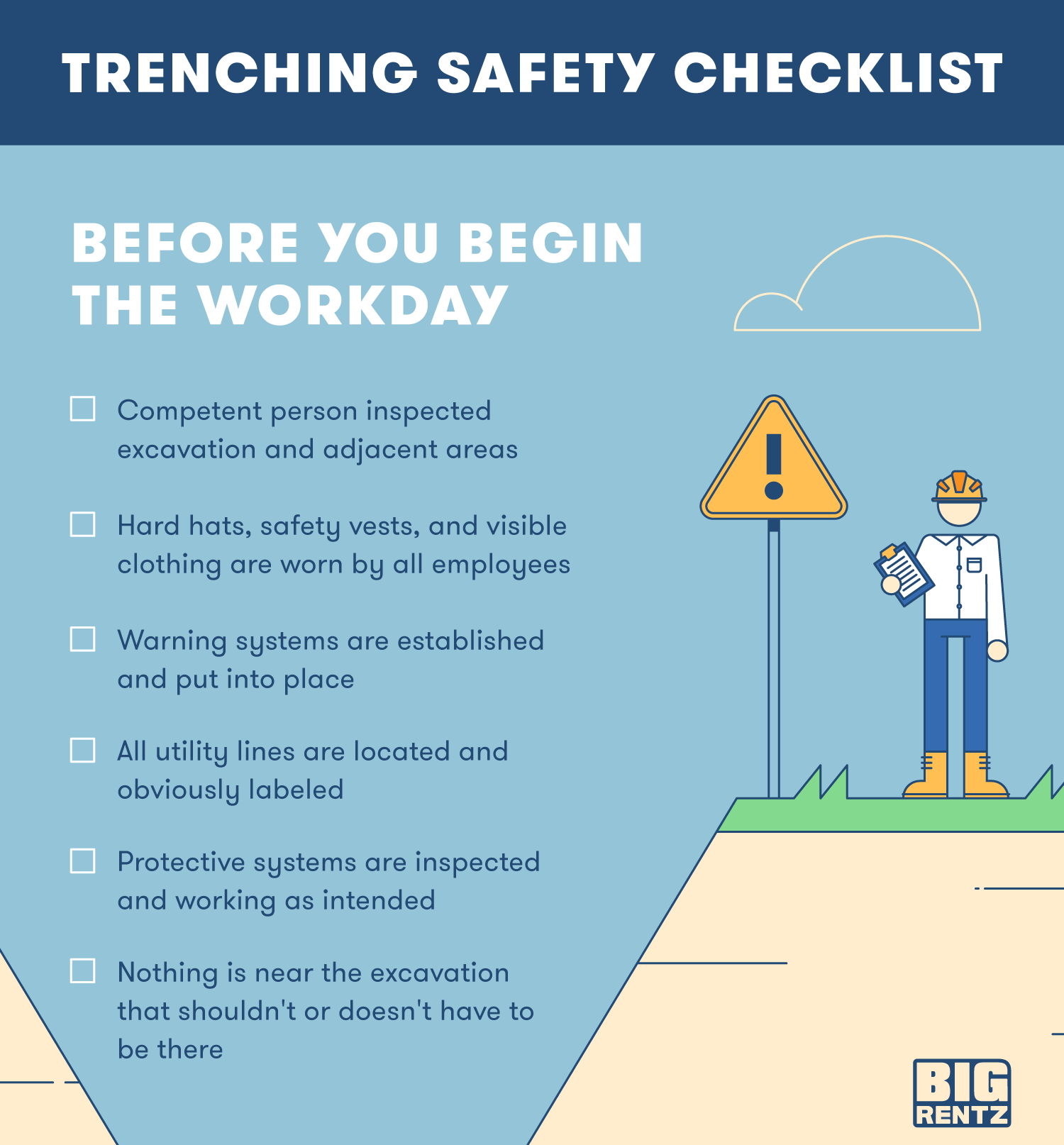 BigRentz trenching safety workday checklist 