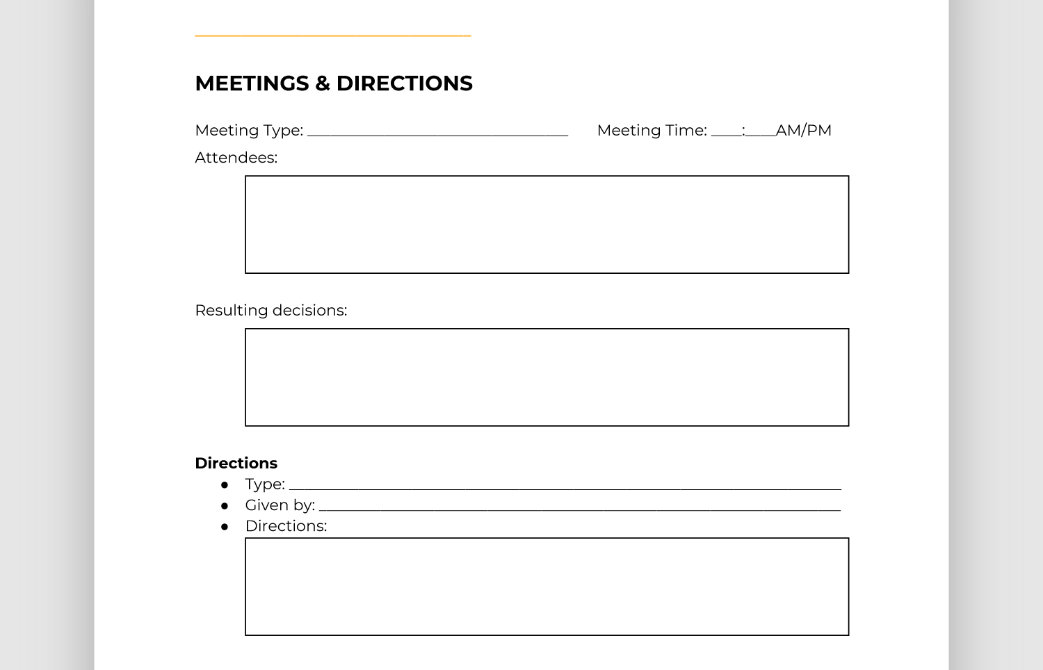 Screencap of meetings and directions section of report