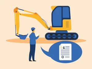 construction worker looking at mini excavator bill