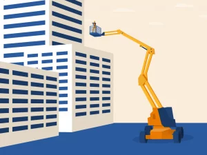 construction worker using a boom lift
