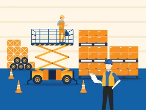 construction worker using a scissor lift
