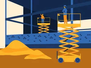 construction workers on scissor lifts