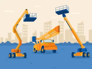 three types of boom lifts on construction site